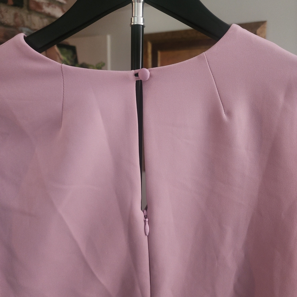 Milly Pink Mauve Bell Sleeve Shift Dress | Flounce Sleeve V-Neck Mini - Picture 7 of 13